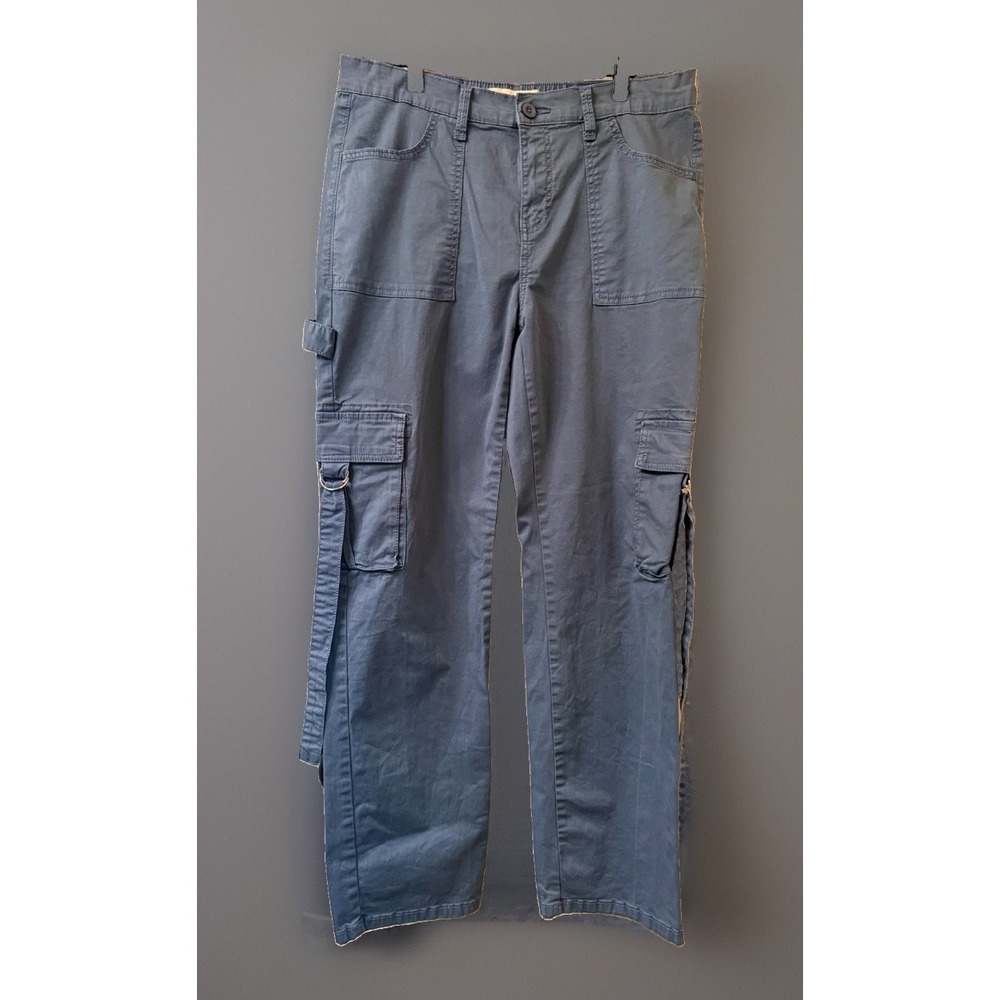 LOVEGEN Women's Utility Cargo Pants Size 9/30 Slate Blue D-Ring Strap Wide Leg